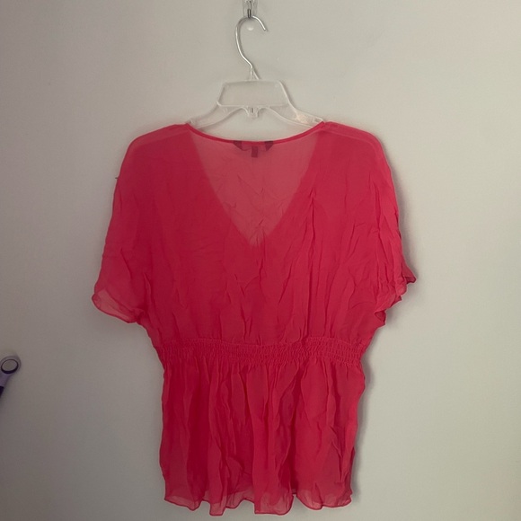 Express Y2K (2007) Vibrant Pink 100% Silk Babydoll Blouse Size Large - Picture 6 of 7